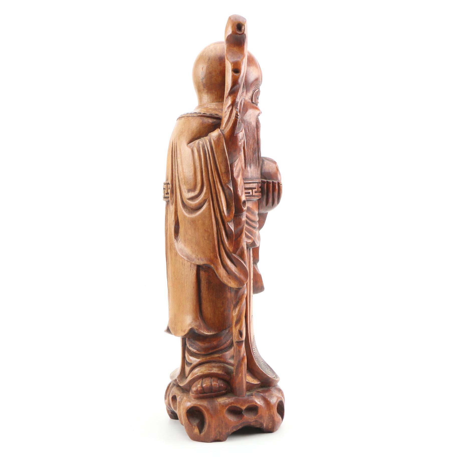 Japanese Carved Wooden "Fukurokuju" God of Wealth