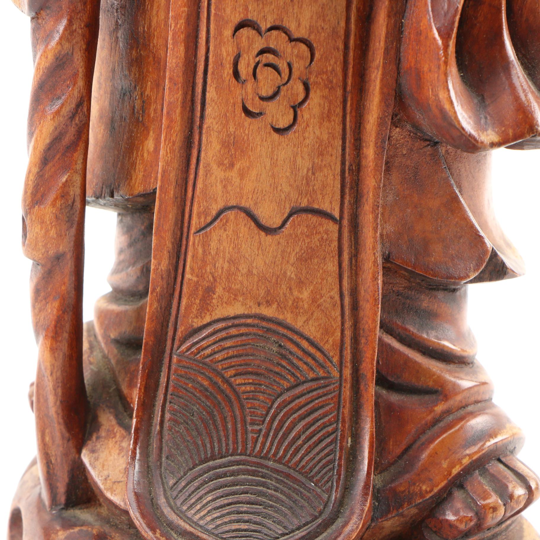 Japanese Carved Wooden "Fukurokuju" God of Wealth