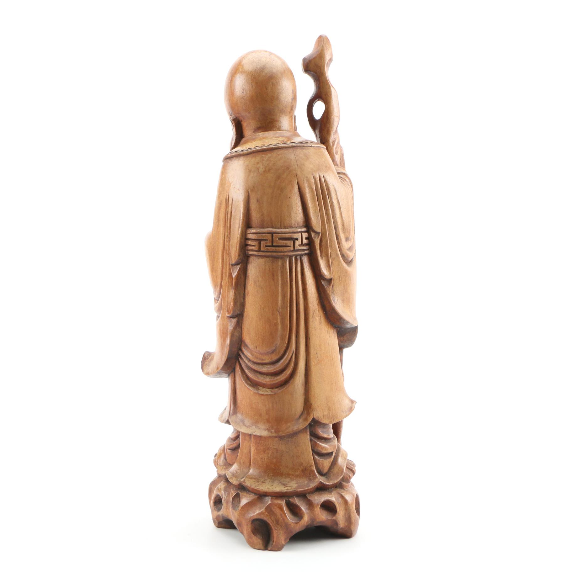 Japanese Carved Wooden "Fukurokuju" God of Wealth