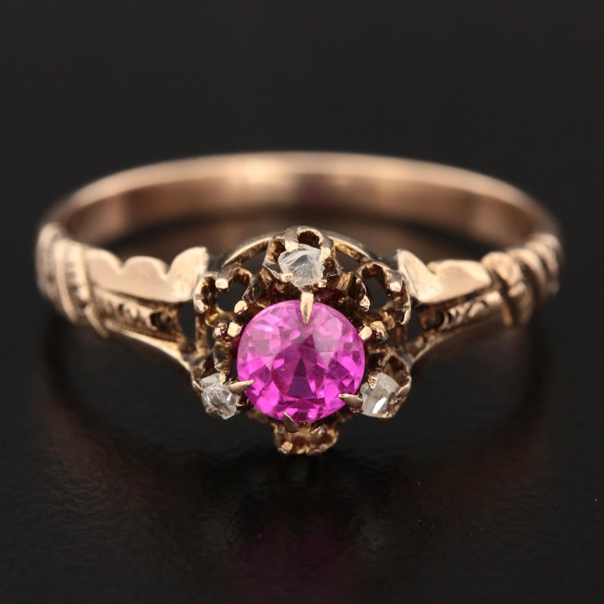 Victorian 10K Yellow Gold Ruby and Diamond Ring