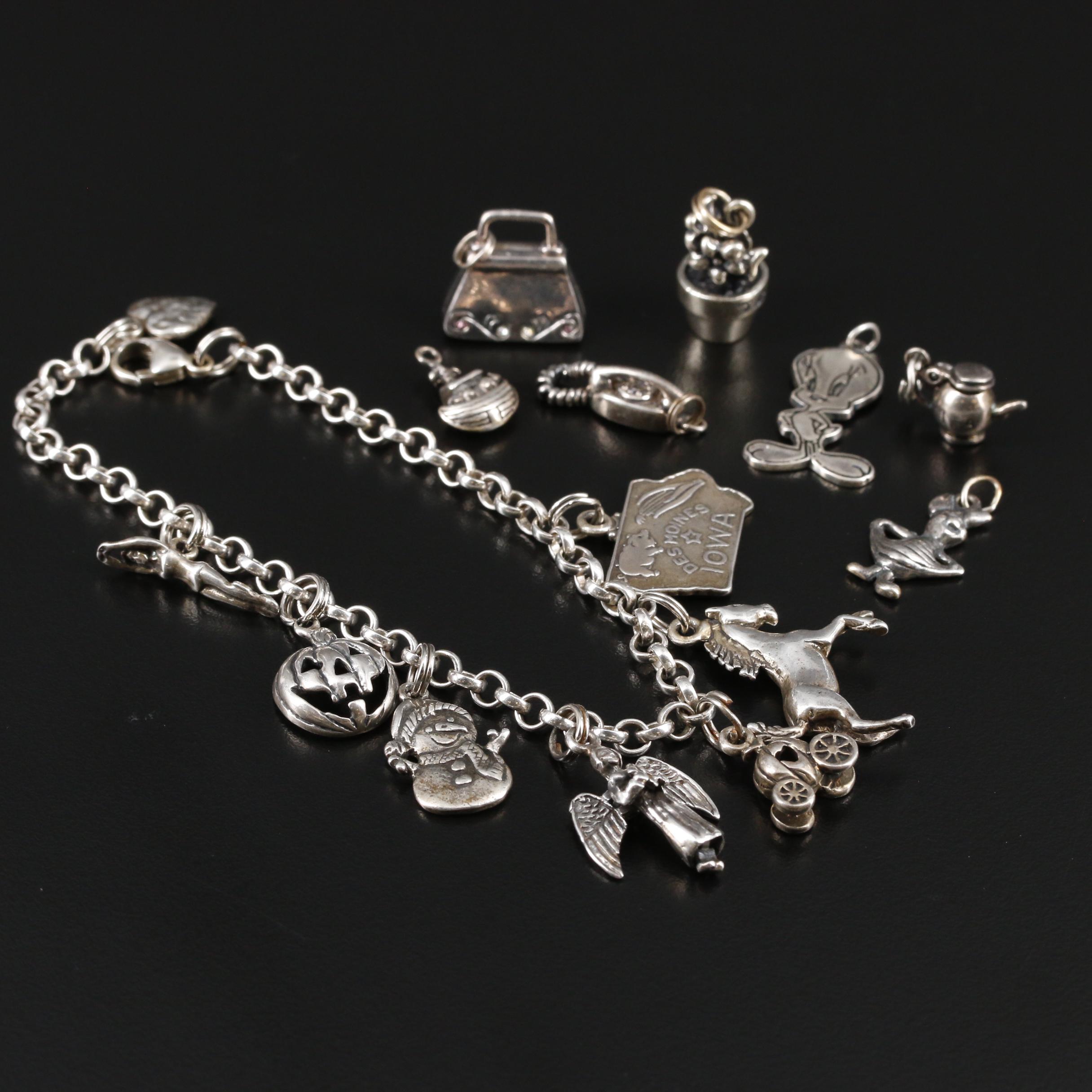 Sterling Charm Bracelet and Loose Charms
