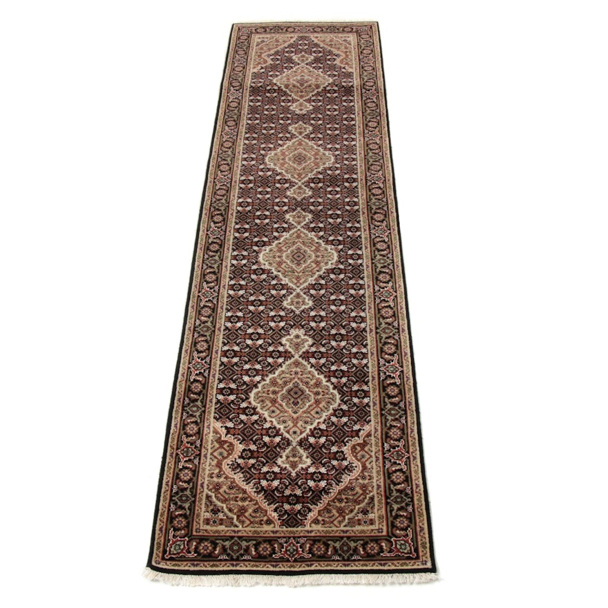 2'6 x 10'1 Hand-Knotted Indo-Persian Tabriz Silk and Wool Rug Runner, 2010s
