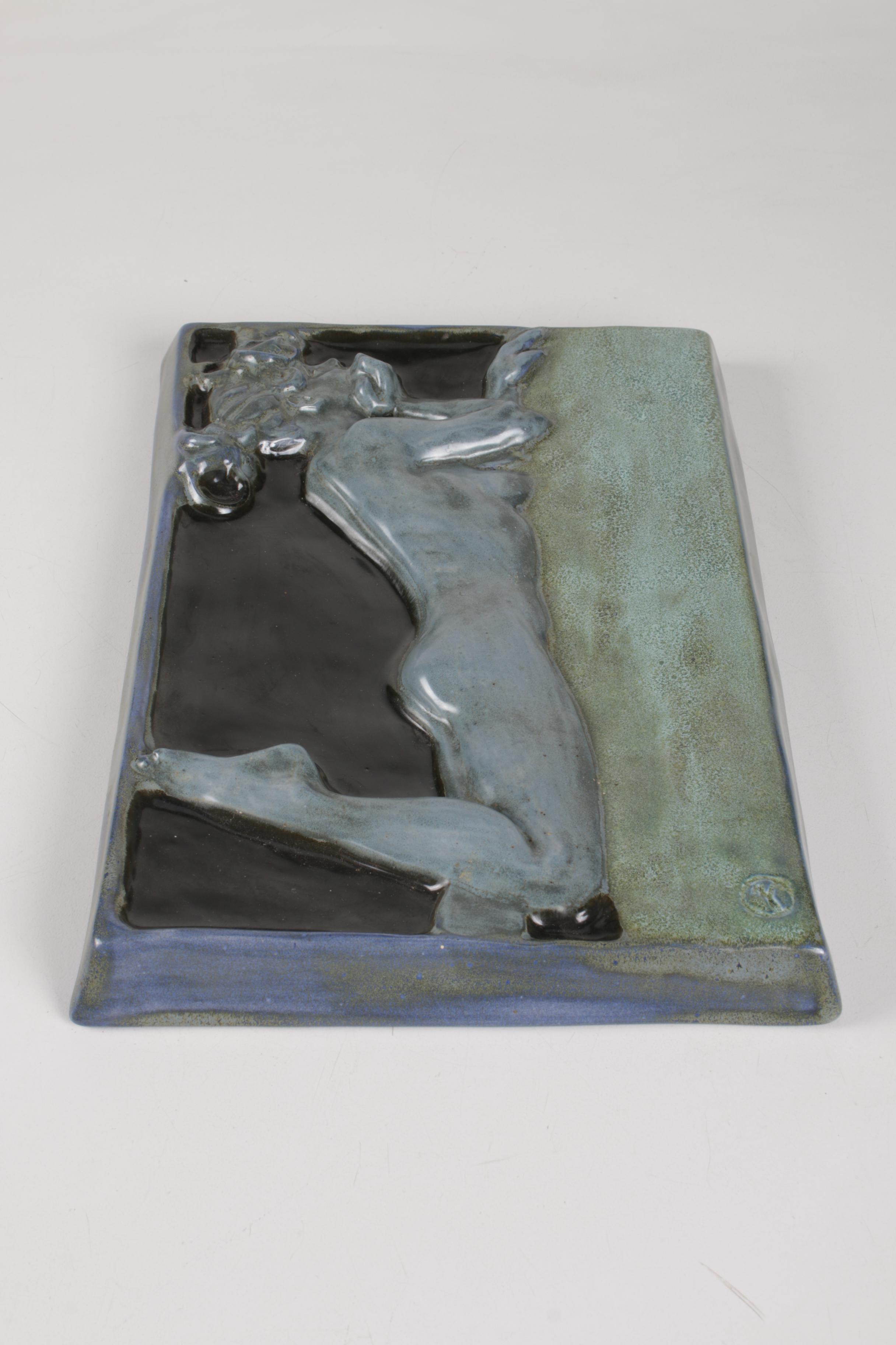 Zimpleman Art Nouveau Style Ceramic Plaque, 1986