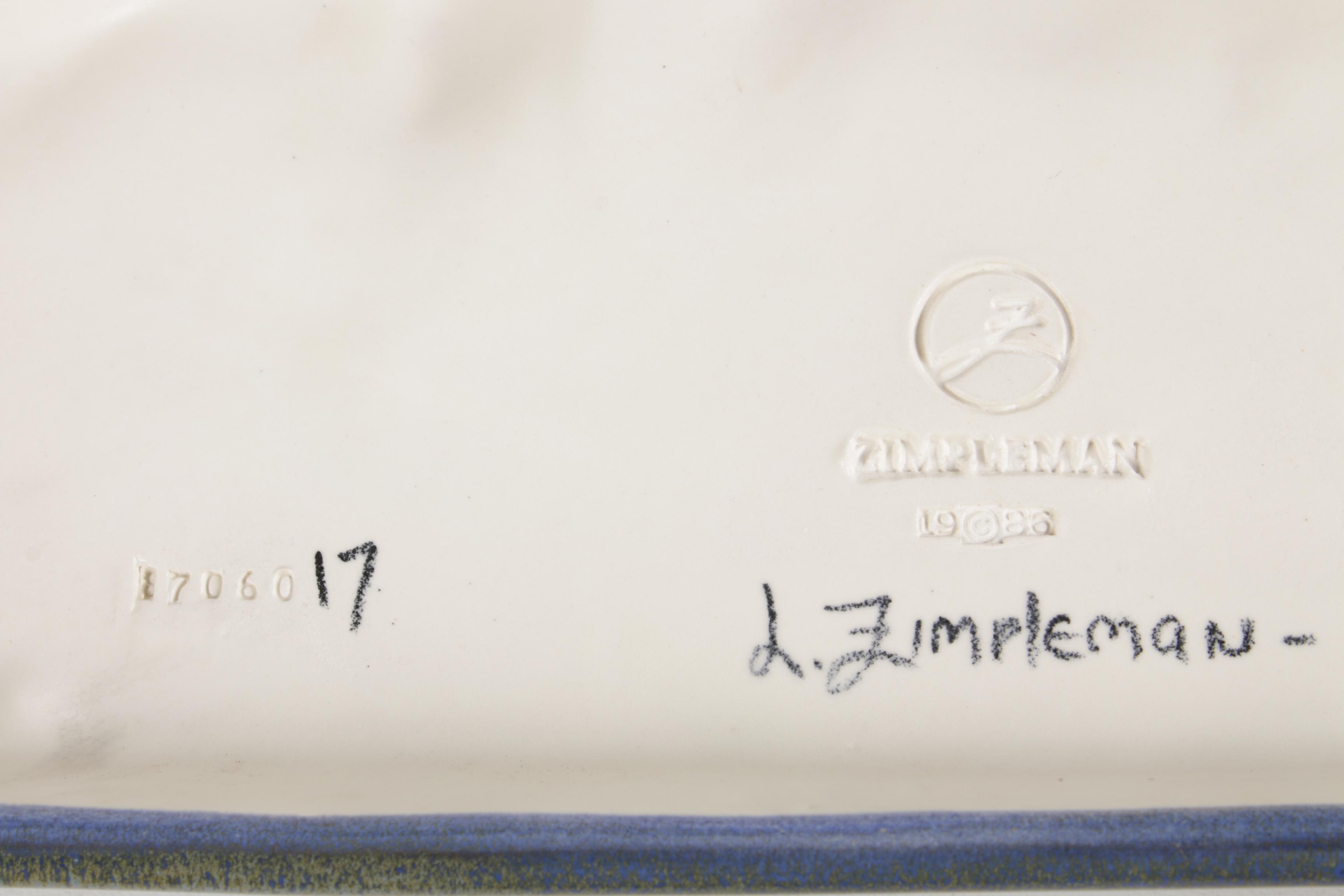 Zimpleman Art Nouveau Style Ceramic Plaque, 1986