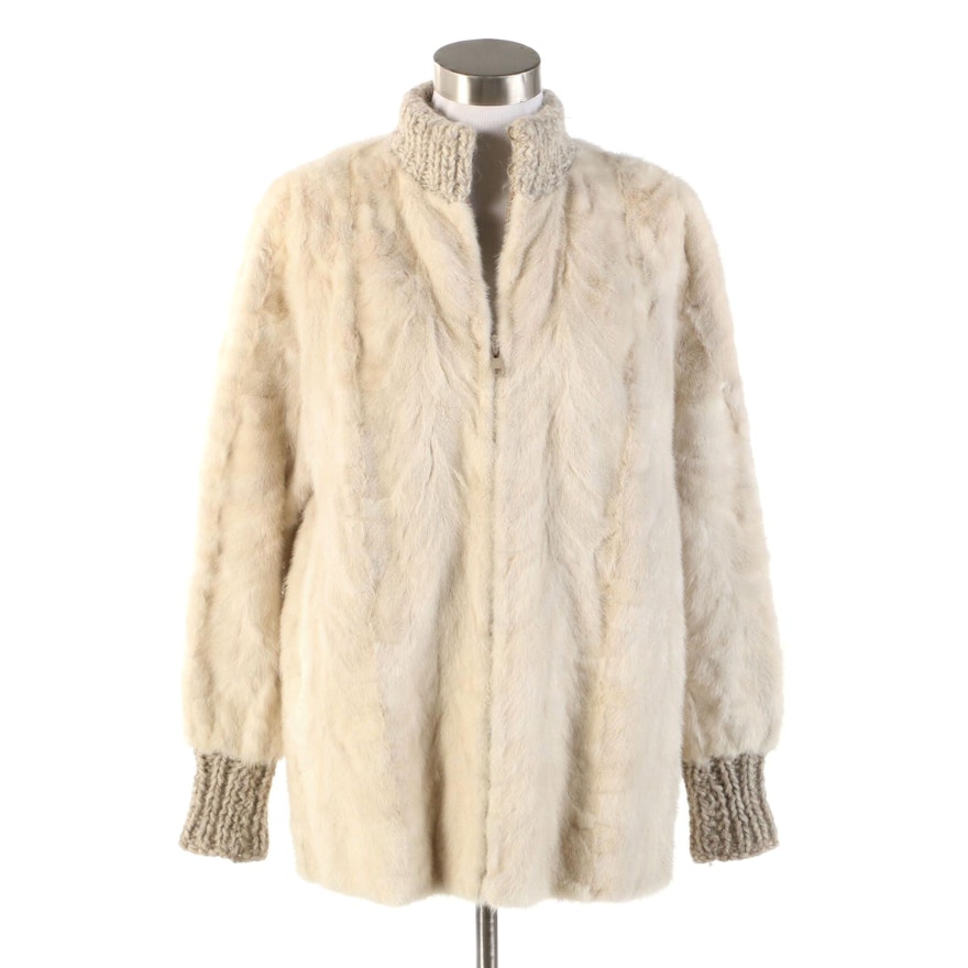 I. Magnin Sculpted Rabbit Fur Jacket with Cable Knit Collar and Cuffs, Vintage