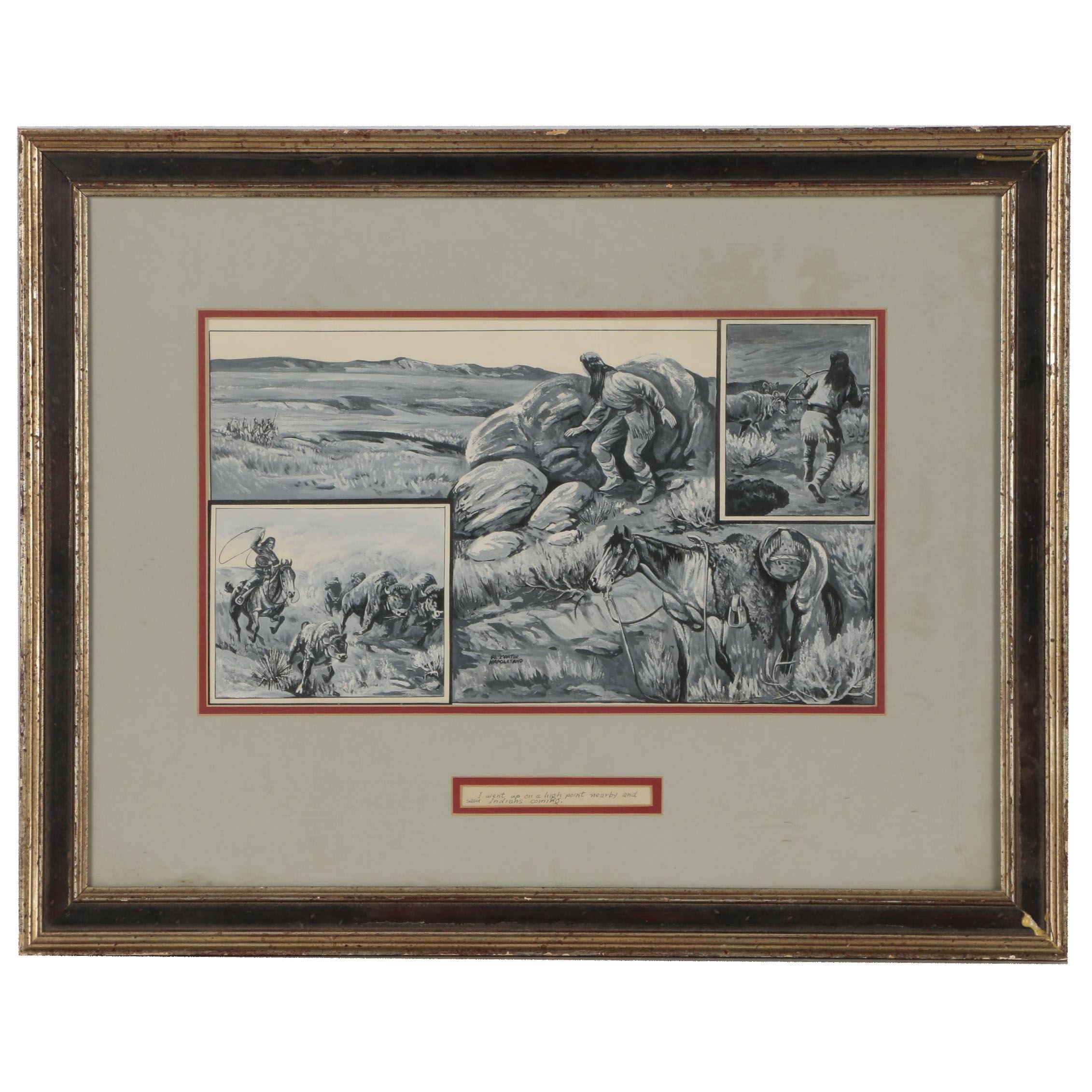 Al Martin Napoletano Gouache Western Illustration of Native American Scenes