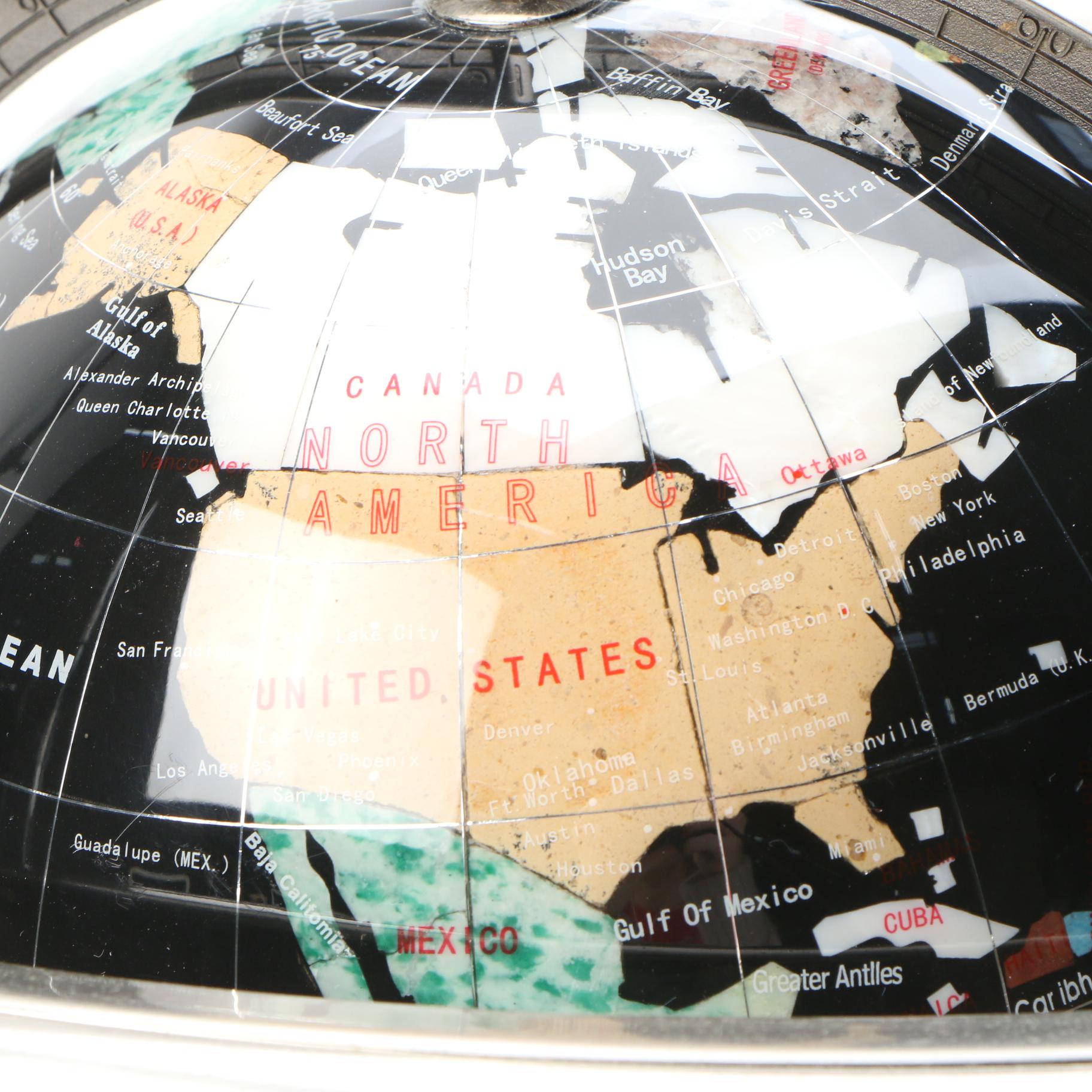 Semi-Precious Gemstone Inlay Desktop Globe