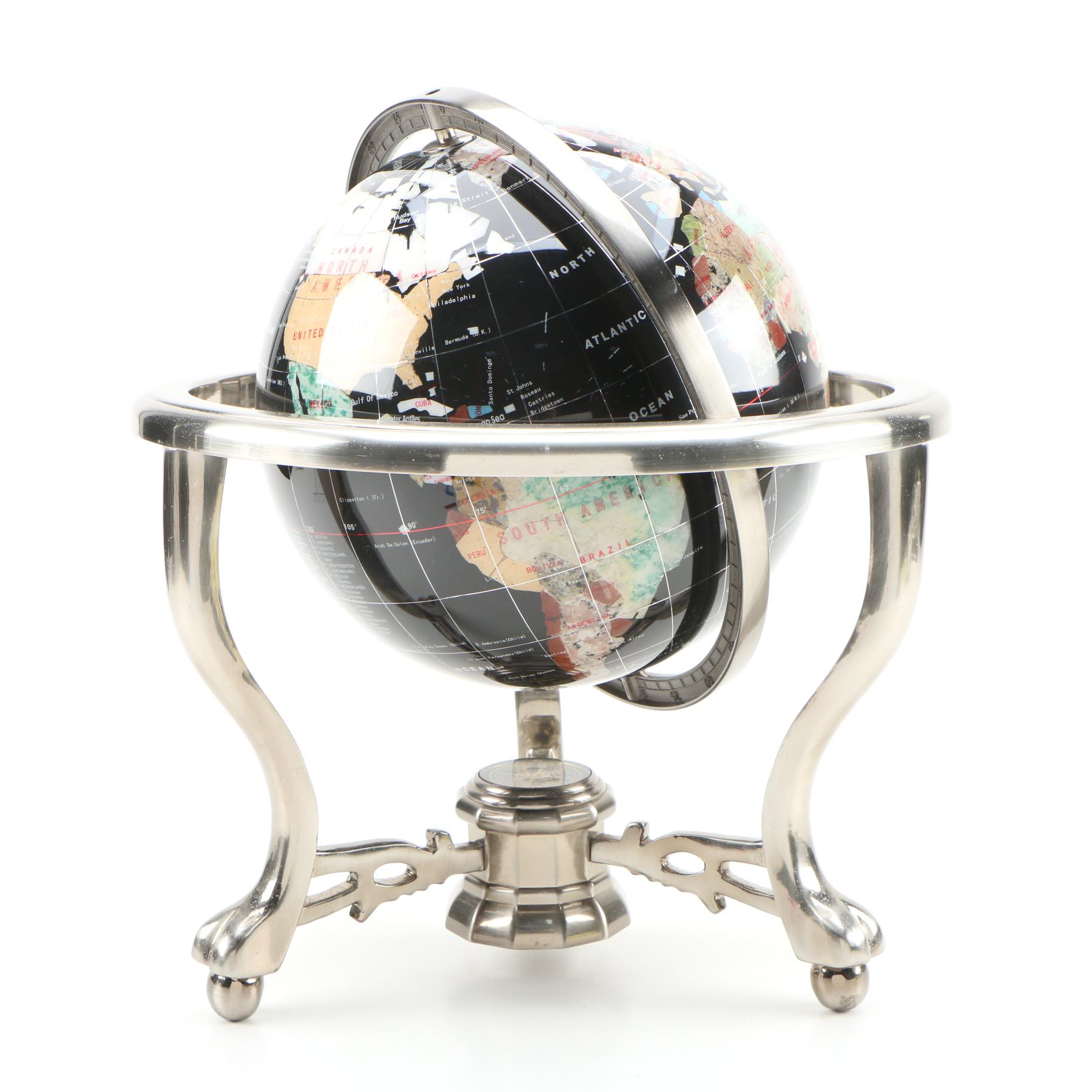 Semi-Precious Gemstone Inlay Desktop Globe