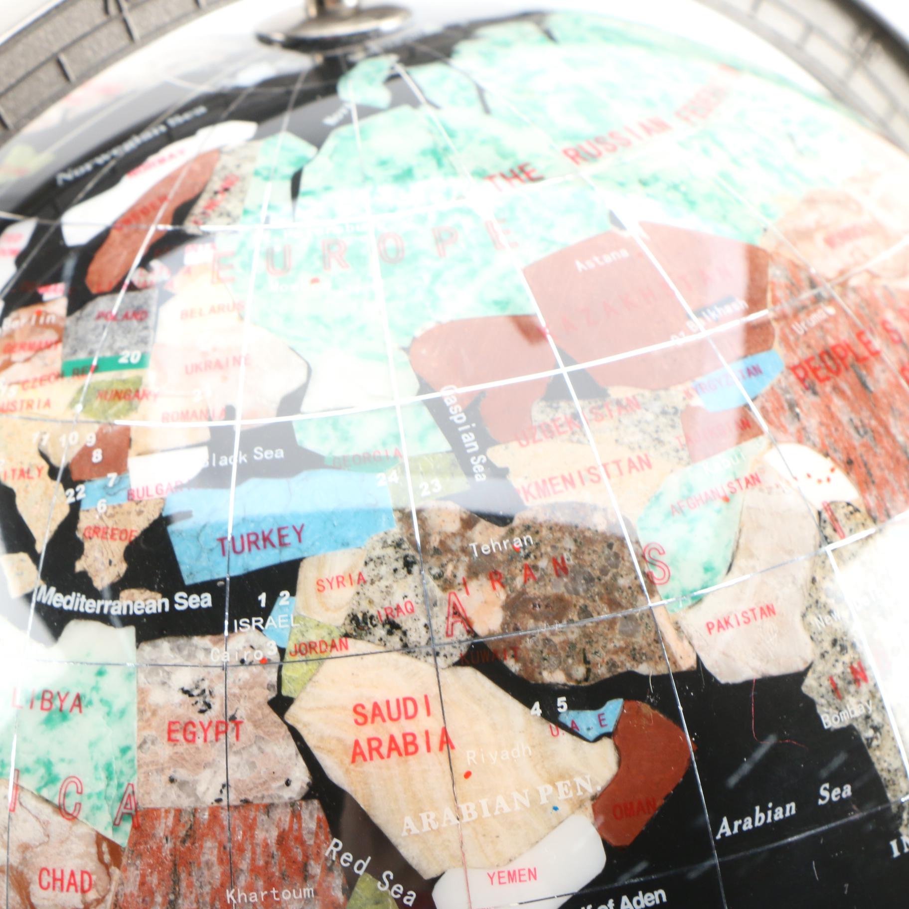Semi-Precious Gemstone Inlay Desktop Globe