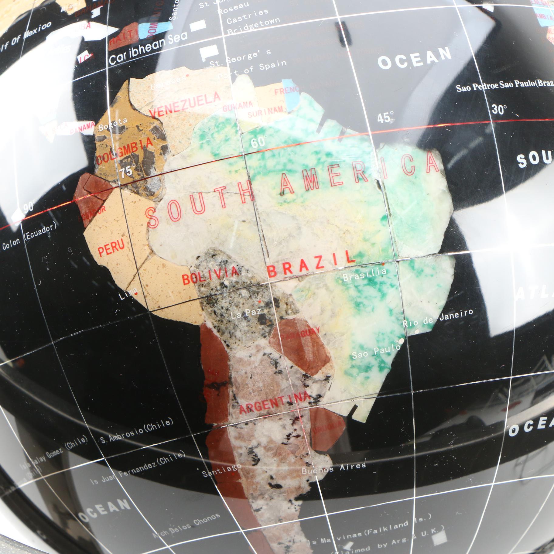 Semi-Precious Gemstone Inlay Desktop Globe