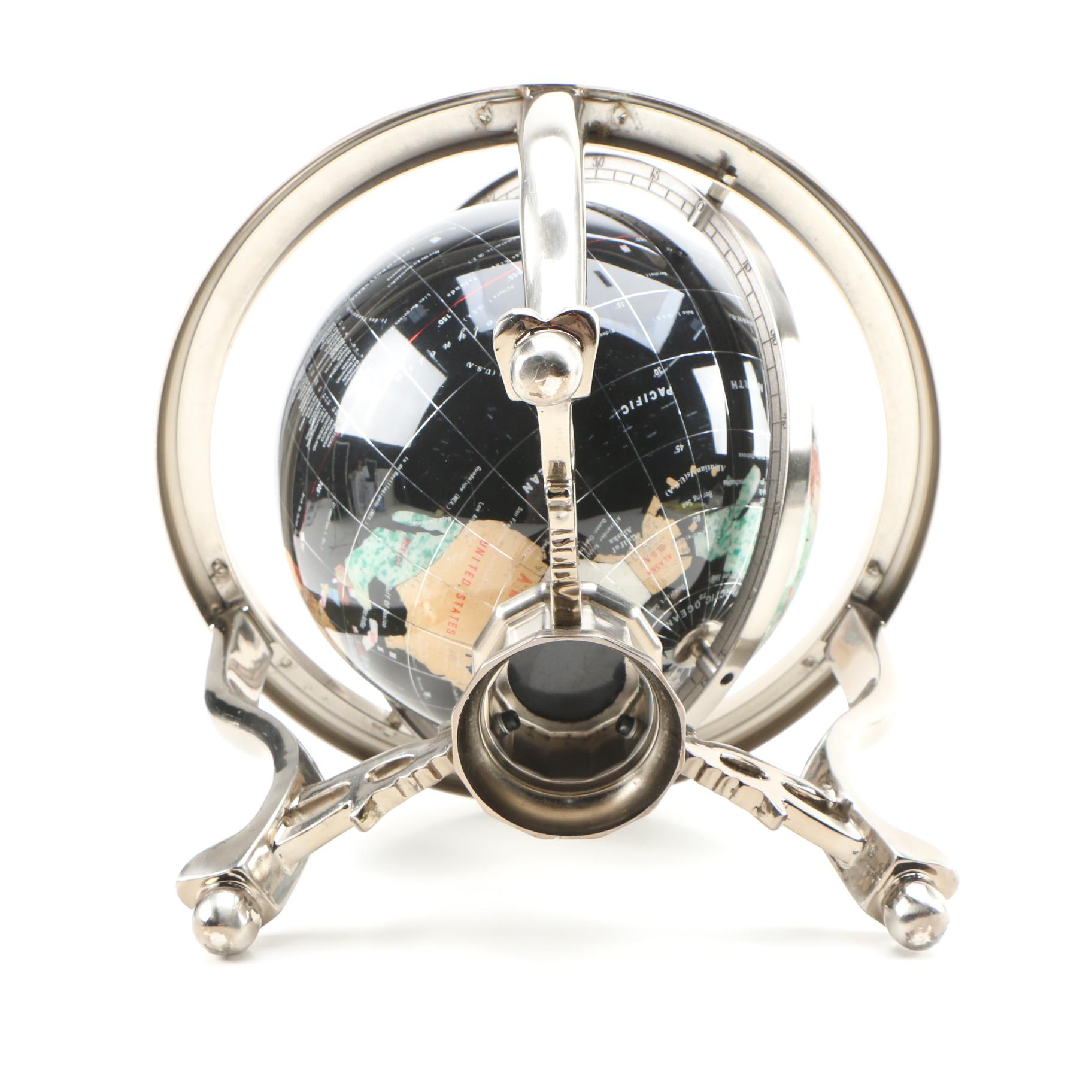 Semi-Precious Gemstone Inlay Desktop Globe