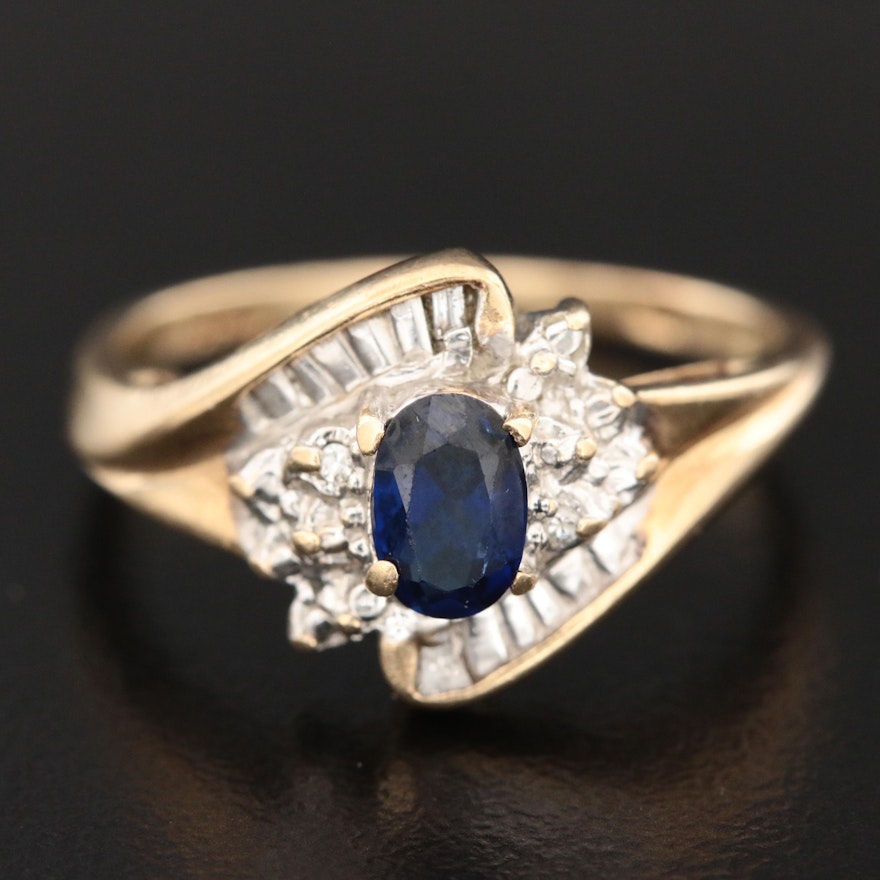 10K Yellow Gold Sapphire and Diamond Ring