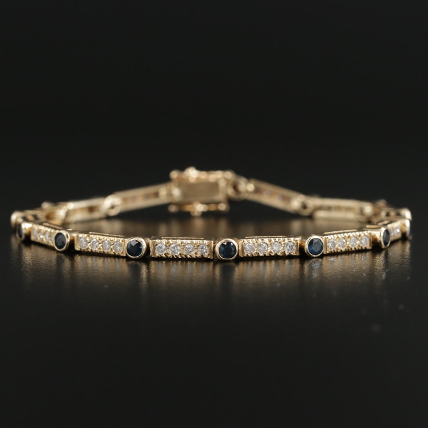 14K Yellow Gold Sapphire and Diamond Link Bracelet