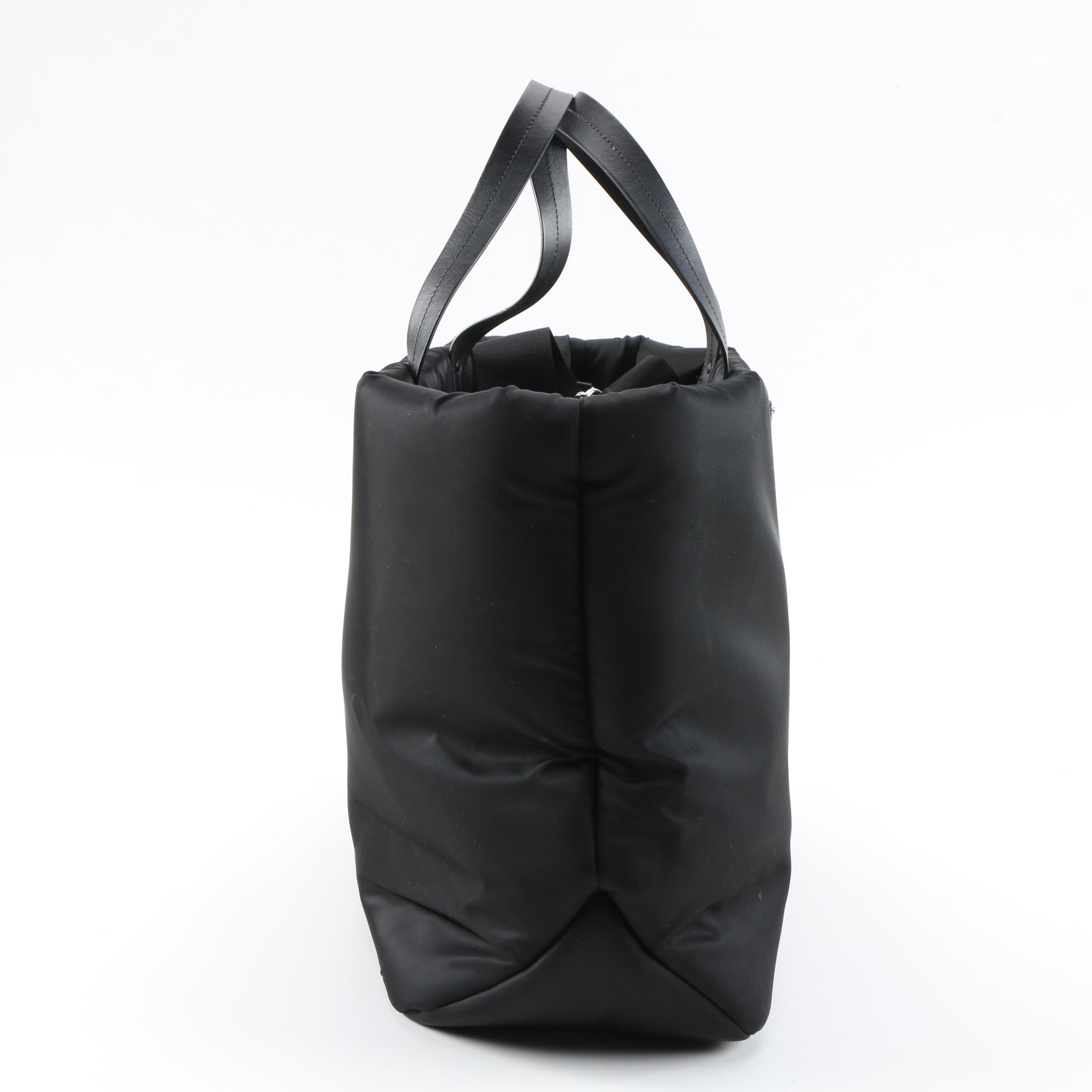 Prada Black Tessuto Nylon Travel Tote with Leather Handles and Nylon Strap