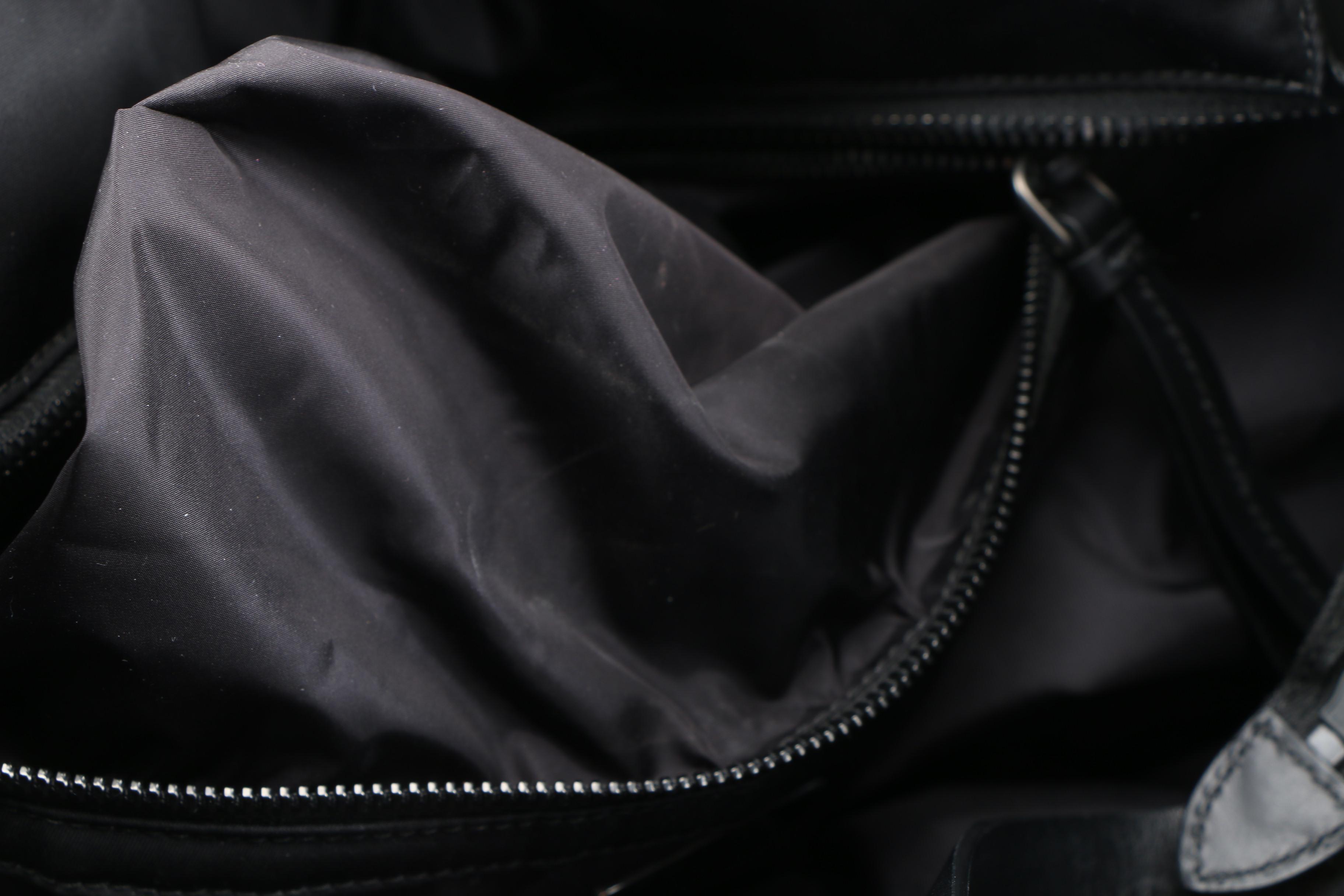 Prada Black Tessuto Nylon Travel Tote with Leather Handles and Nylon Strap