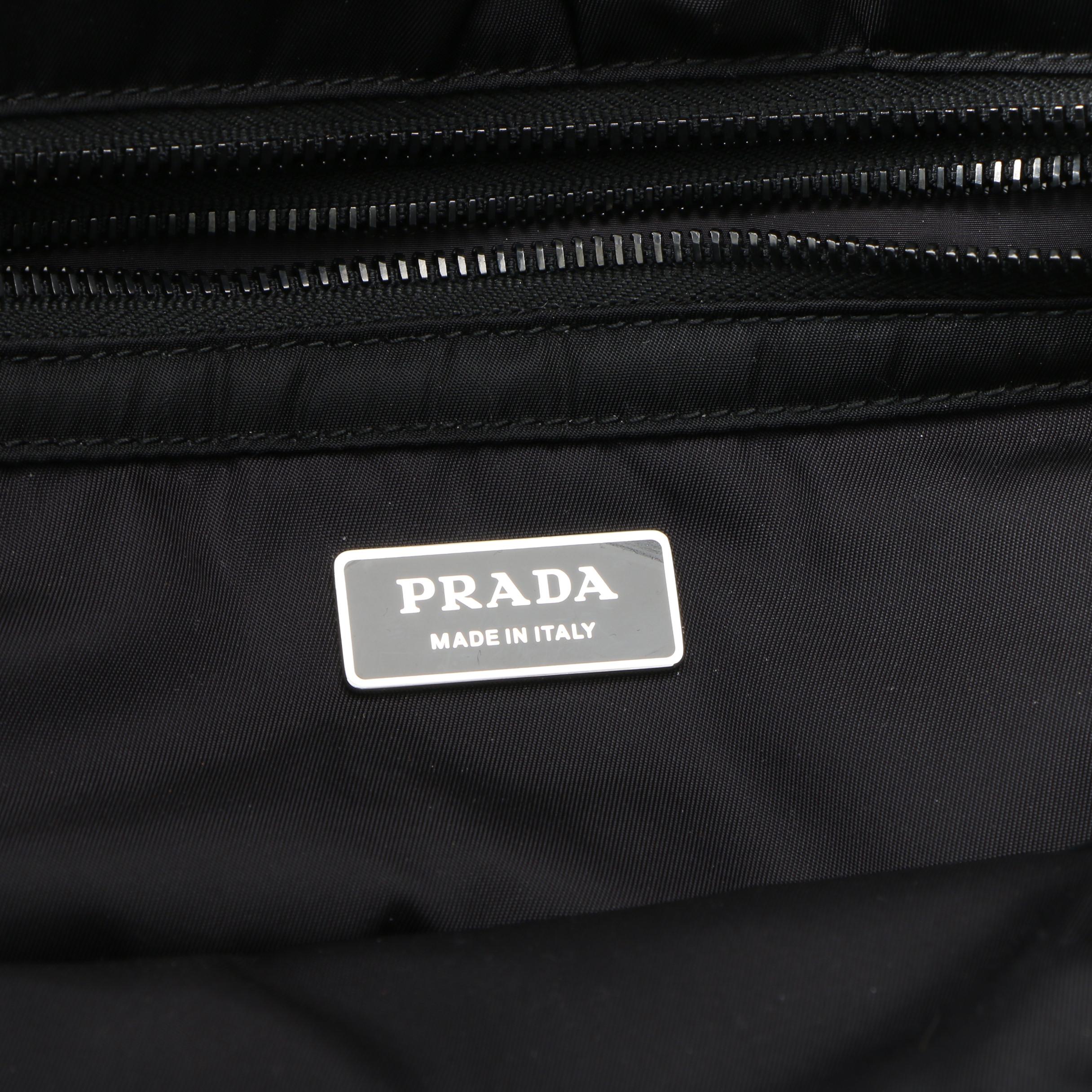 Prada Black Tessuto Nylon Travel Tote with Leather Handles and Nylon Strap