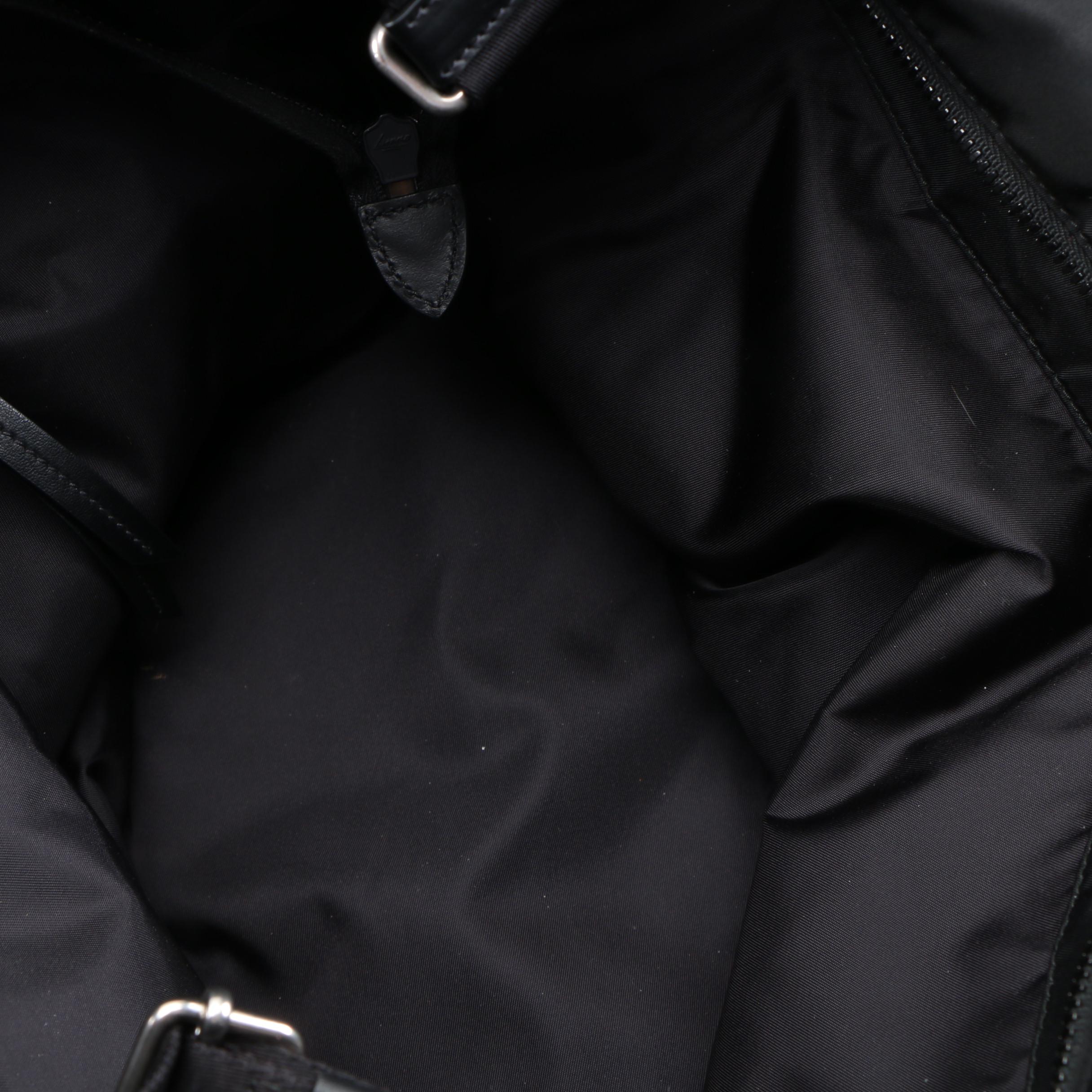 Prada Black Tessuto Nylon Travel Tote with Leather Handles and Nylon Strap