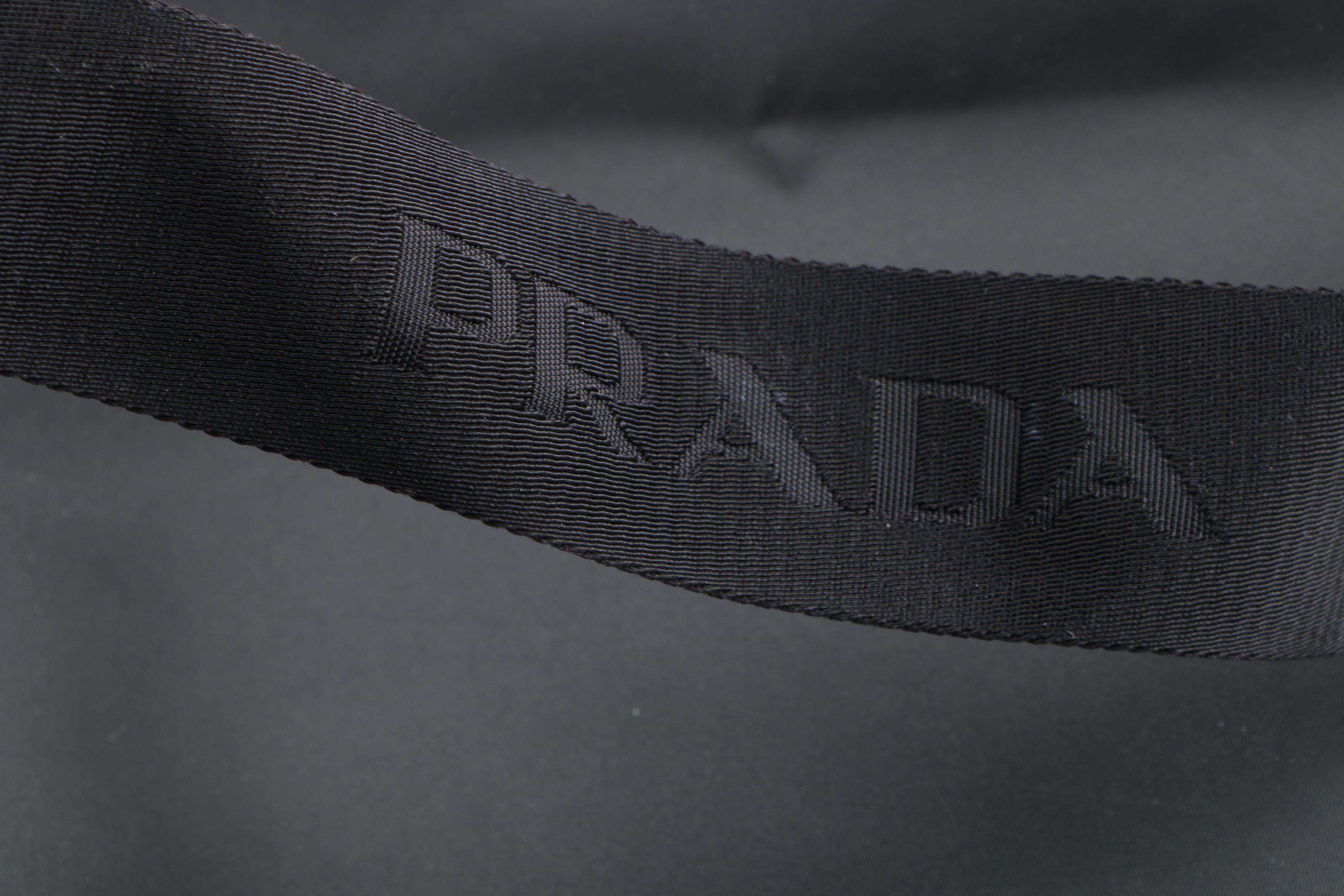 Prada Black Tessuto Nylon Travel Tote with Leather Handles and Nylon Strap