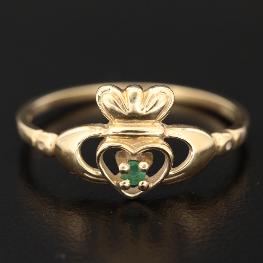 14K Yellow Gold Emerald Claddagh Ring