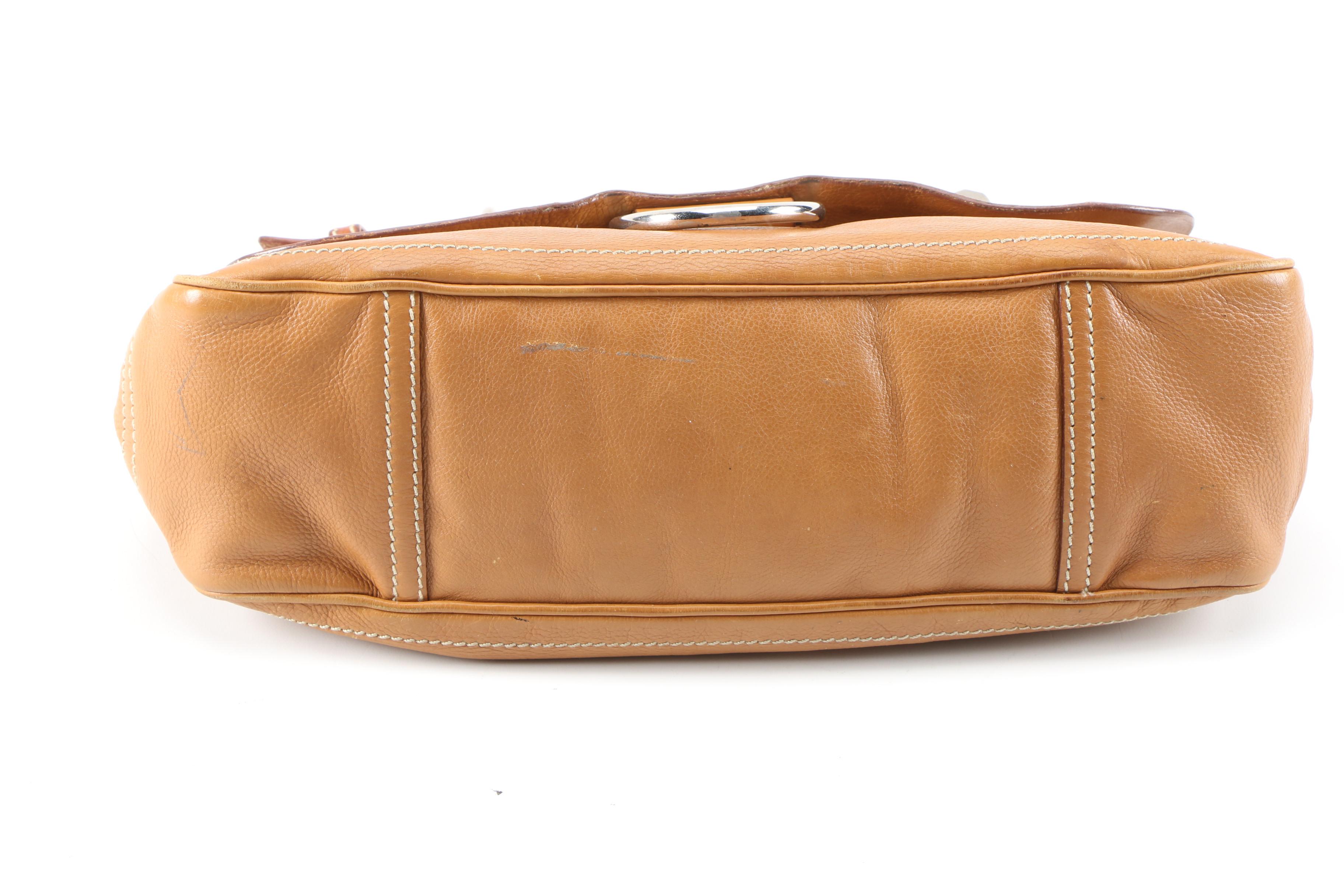 Prada Borchie Studded Baguette in Camel Tan Calf Leather