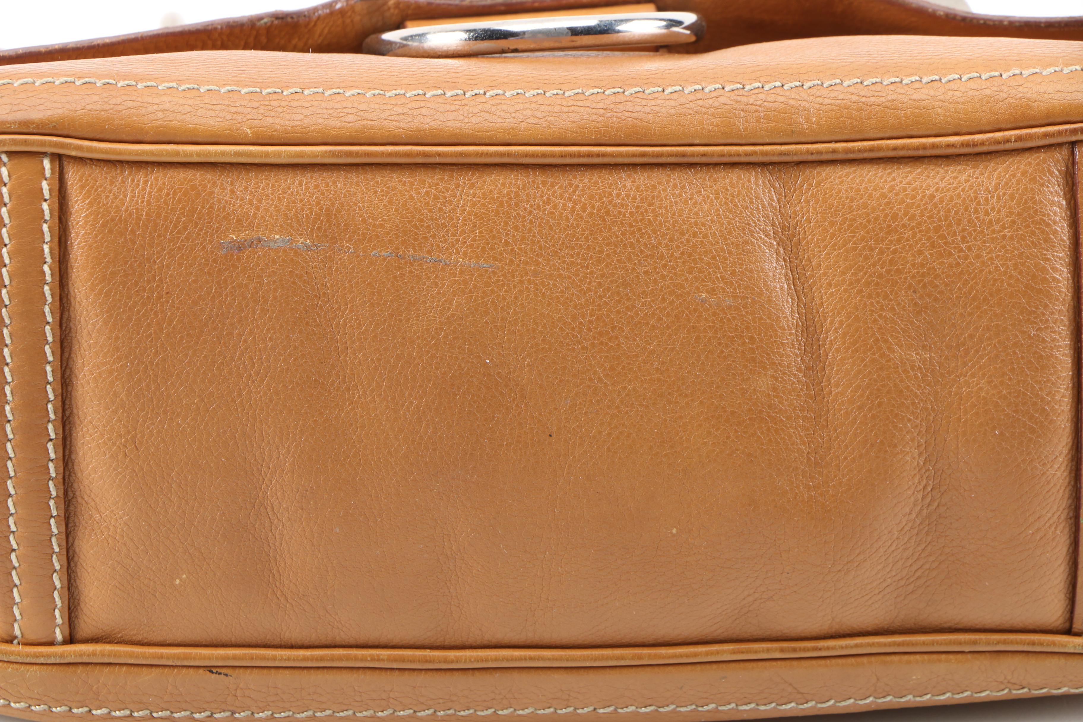 Prada Borchie Studded Baguette in Camel Tan Calf Leather