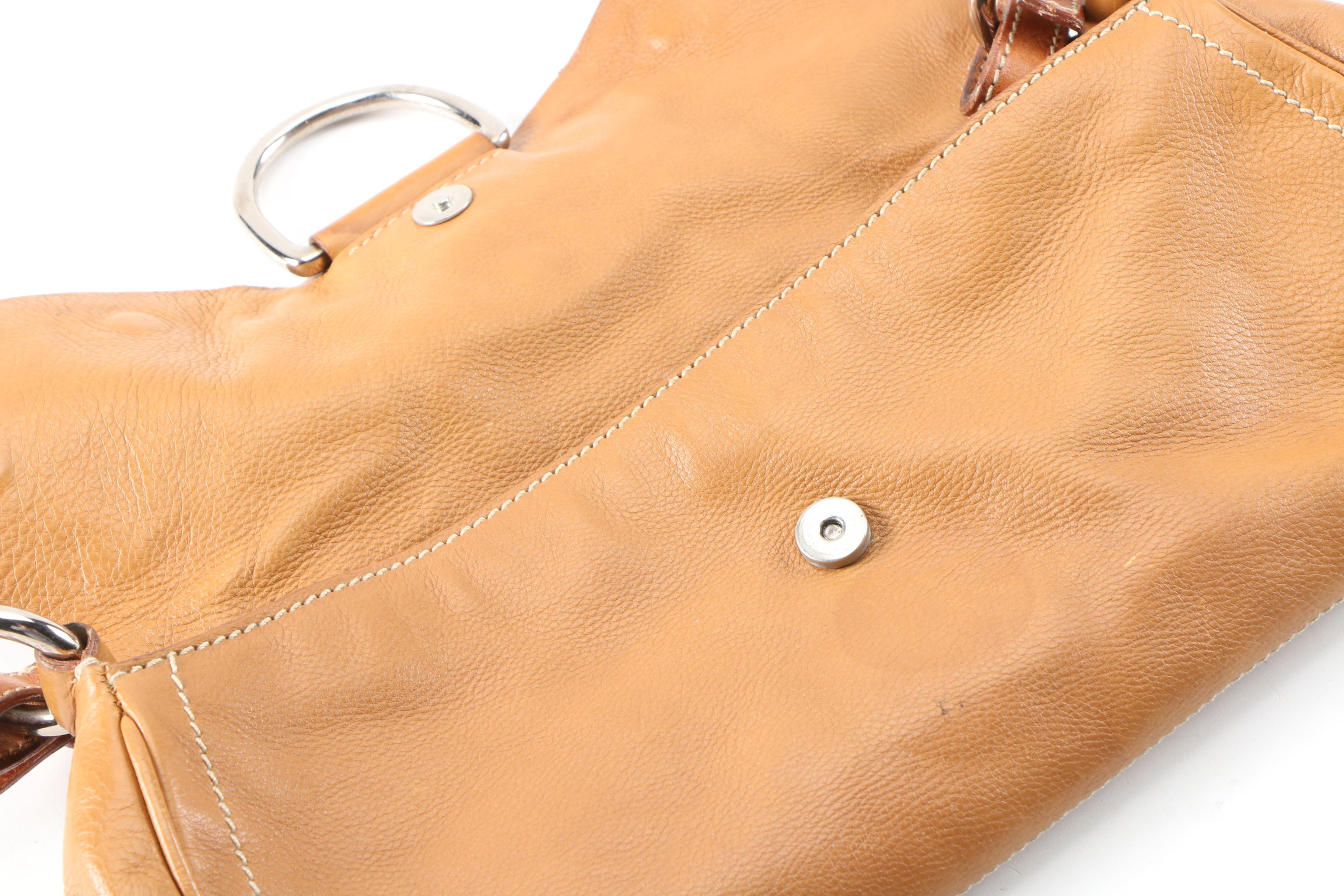 Prada Borchie Studded Baguette in Camel Tan Calf Leather