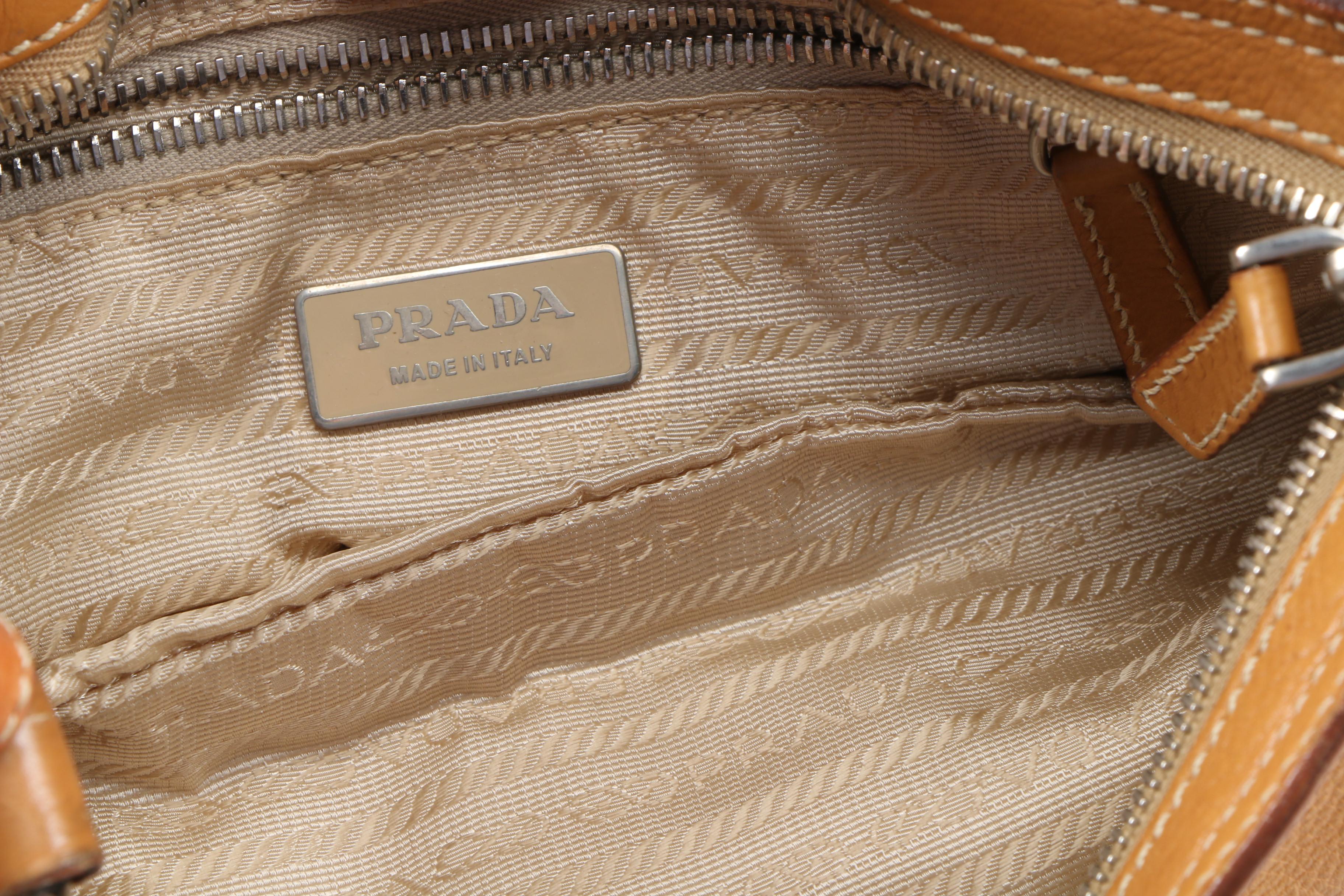 Prada Borchie Studded Baguette in Camel Tan Calf Leather