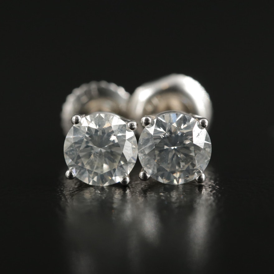 14K White Gold 1.26 CTW Diamond Solitaire Stud Earrings