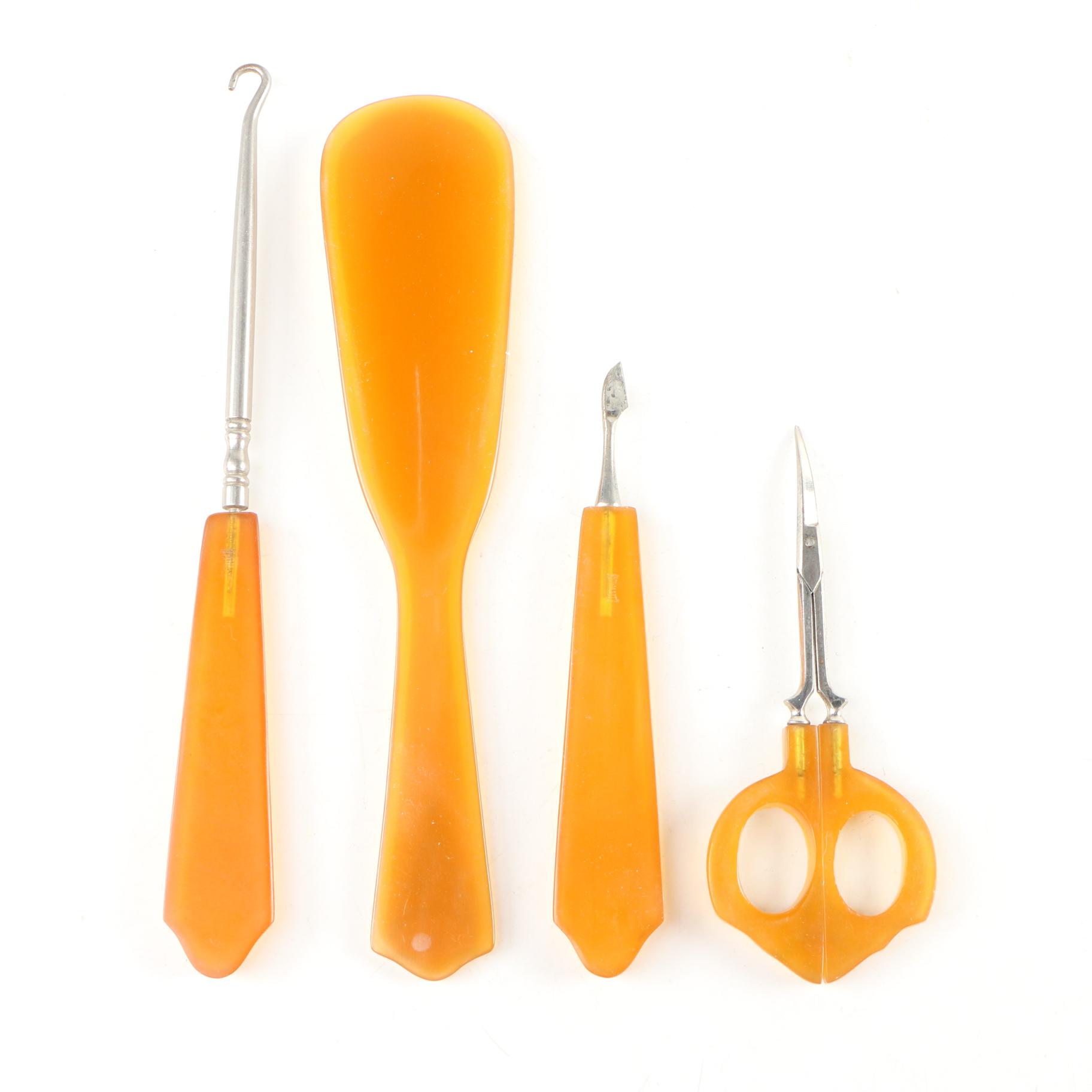 Art Deco “Acwalite” Enamelled Celluloid Vanity Dresser Set, Early 20th Century