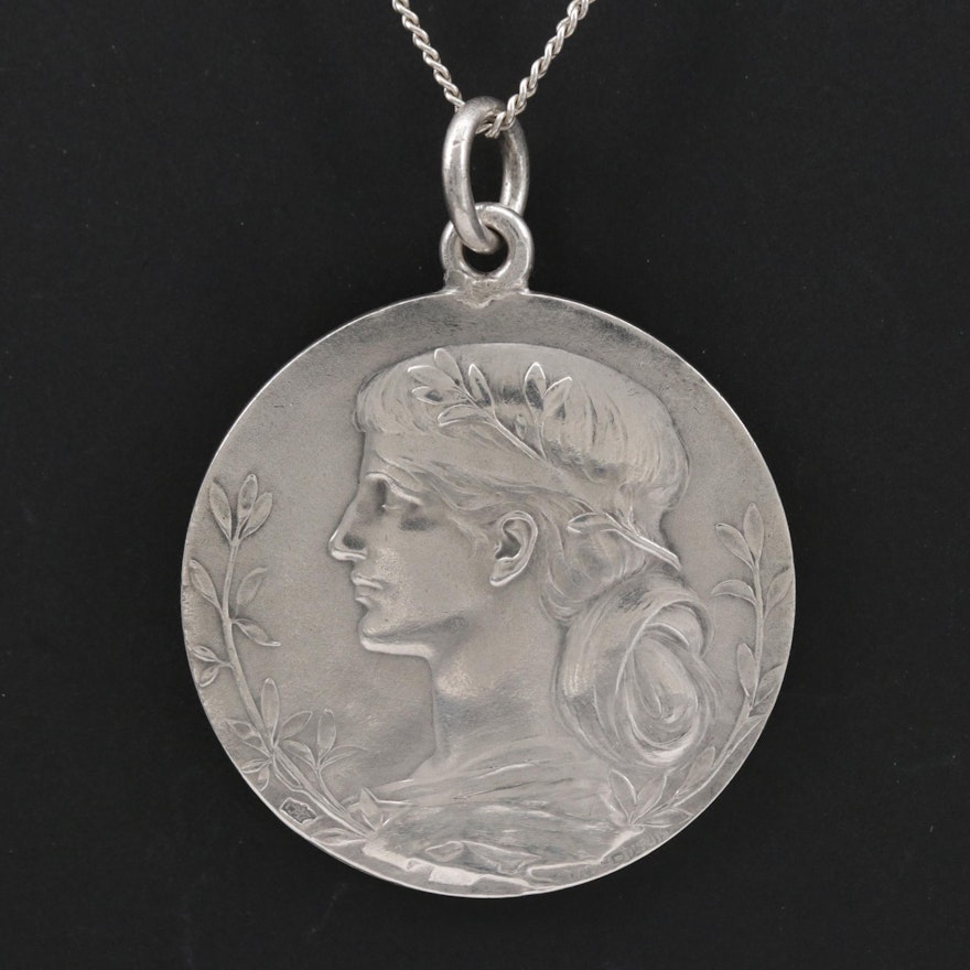 Art Nouveau Jean-Baptiste Daniel-Dupuis Sterlin Medallion Necklace