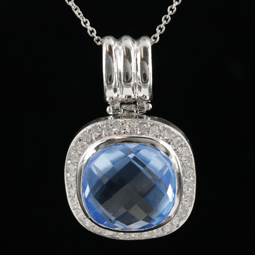 14K White Gold Synthetic Quartz and Cubic Zirconia Pendant Necklace