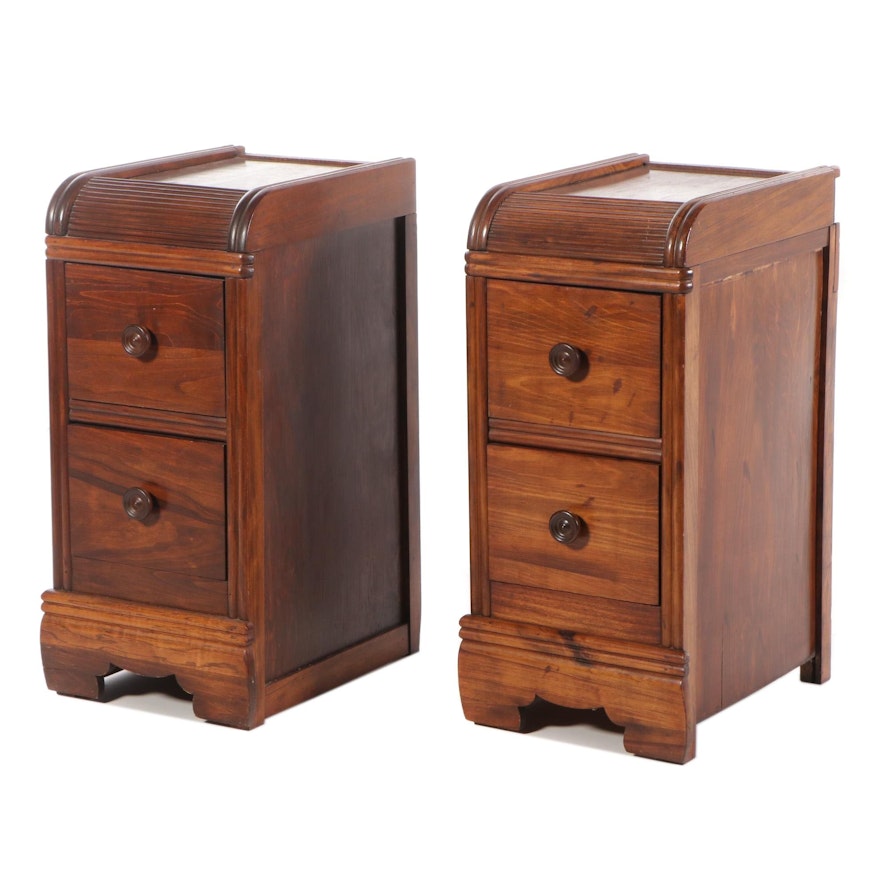 Pair of Gum Nightstands with Waterfall-Fronts, circa 1940