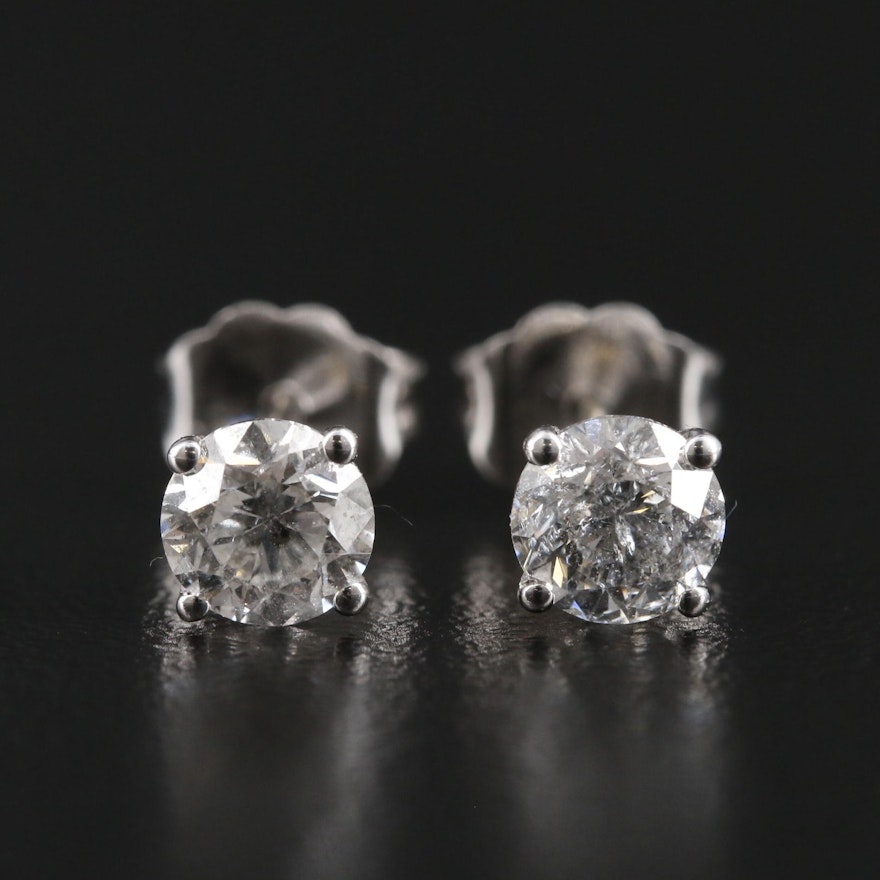 14K White Gold 0.86 CTW Diamond Stud Earrings