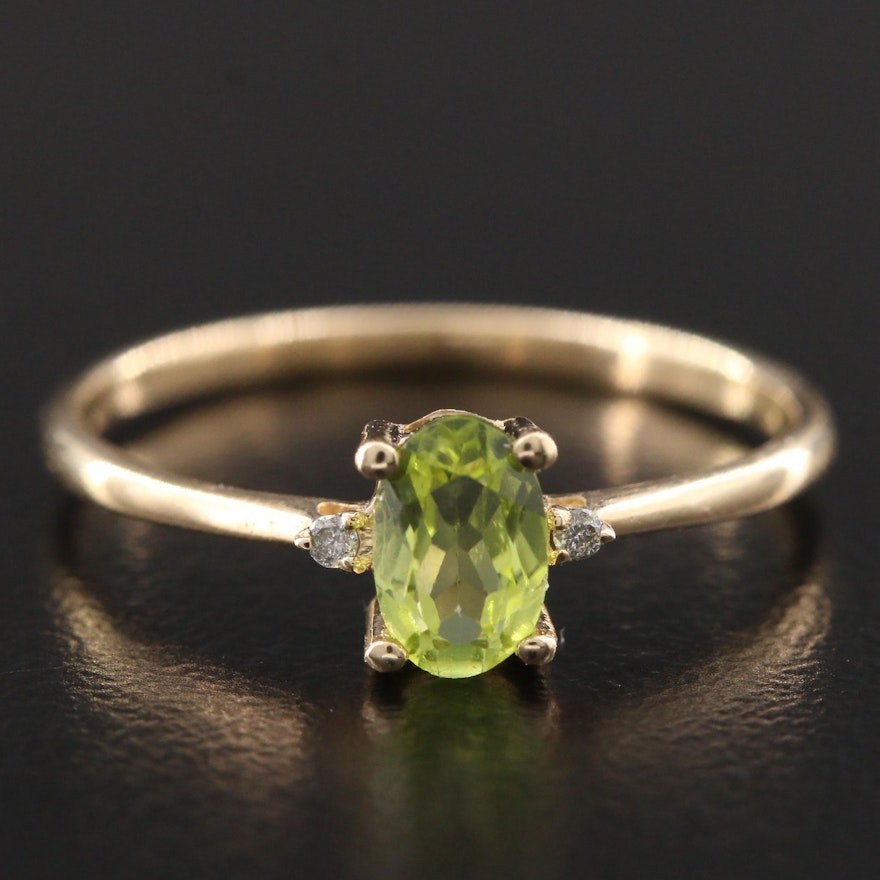 14K Yellow Gold Peridot and Diamond Ring