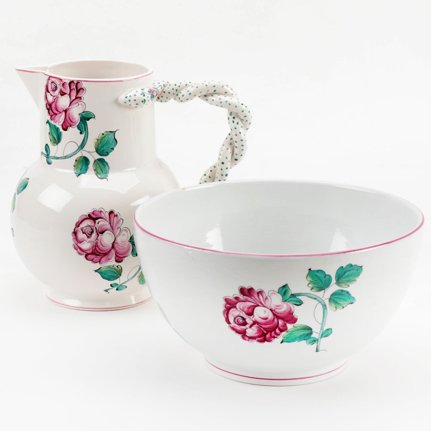 Tiffany & Co. "Strasbourg Flowers" Ceramic Serving Bowl and Pitcher