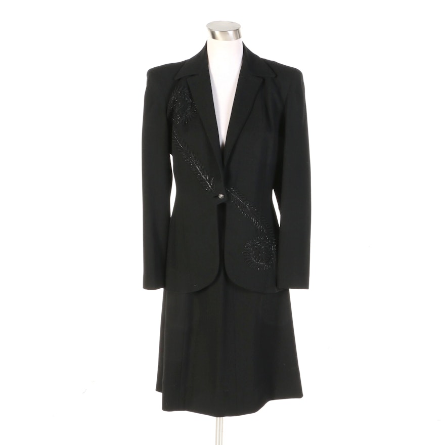 Berson's of Norfolk Embellished Black Wool Skirt Suit, 1940s Vintage