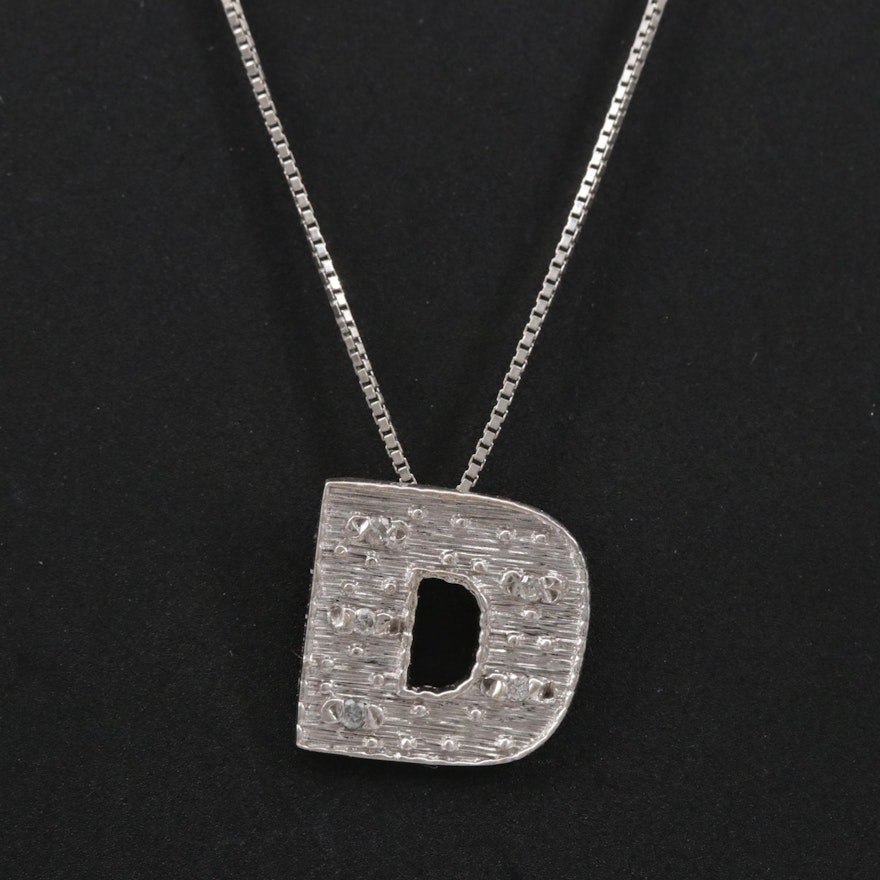14K White Gold Diamond Monogram "D" Pendant Necklace