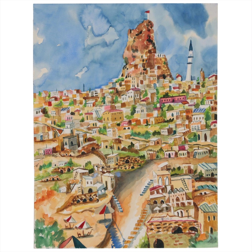 Kathleen Zimbicki Watercolor Painting "Happy Italian Town"