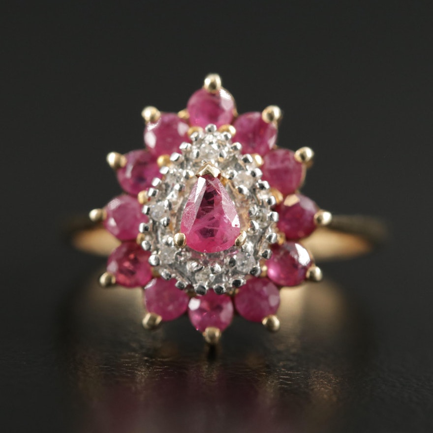 10K Yellow Gold Ruby and Diamond Ring