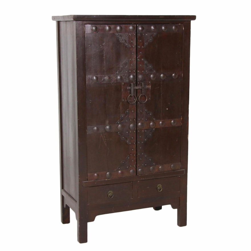 Asian Style Wood Cabinet with Nailhead Accents