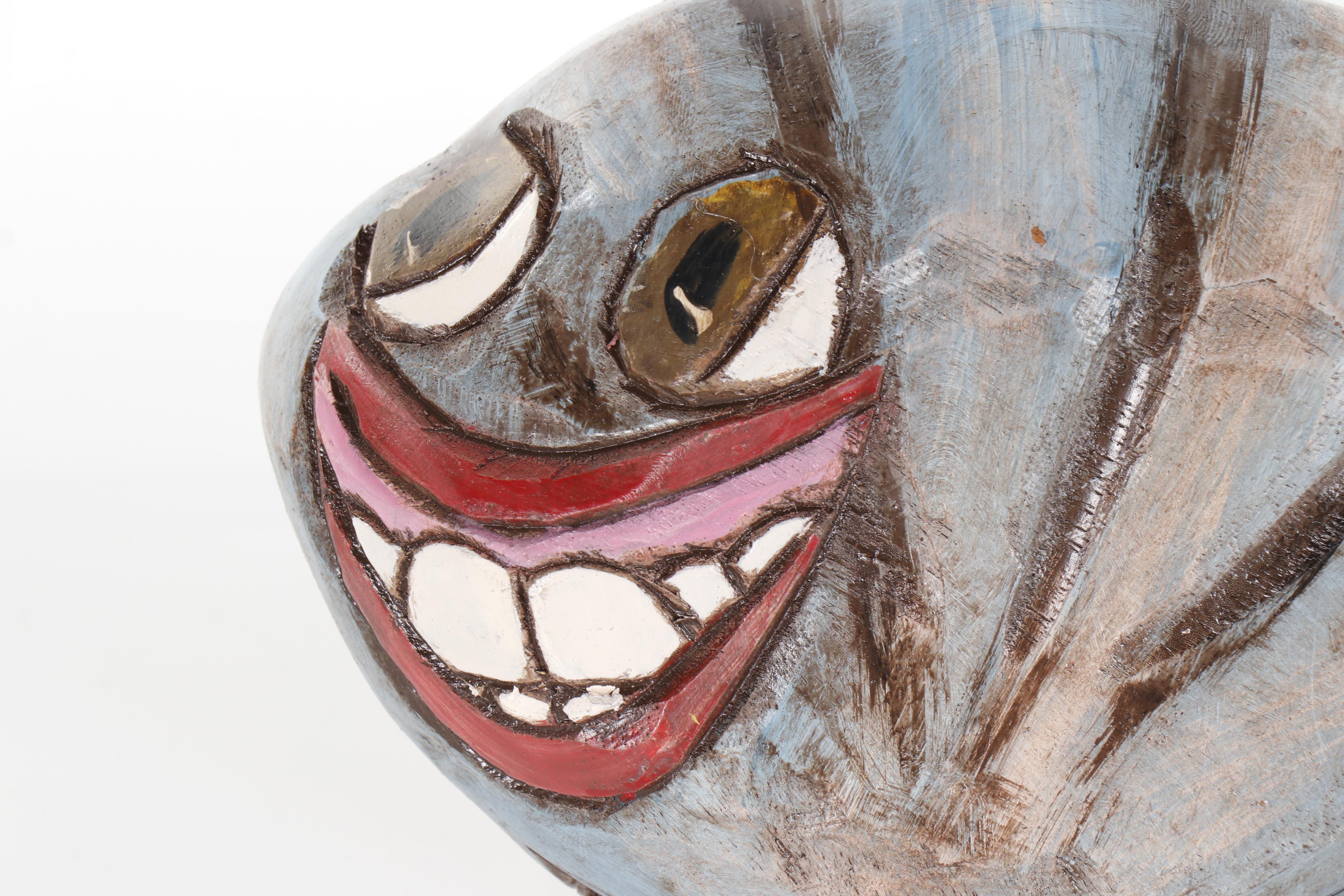 Hand-Painted and Carved Wood Folk Art Clamshell Sculptures