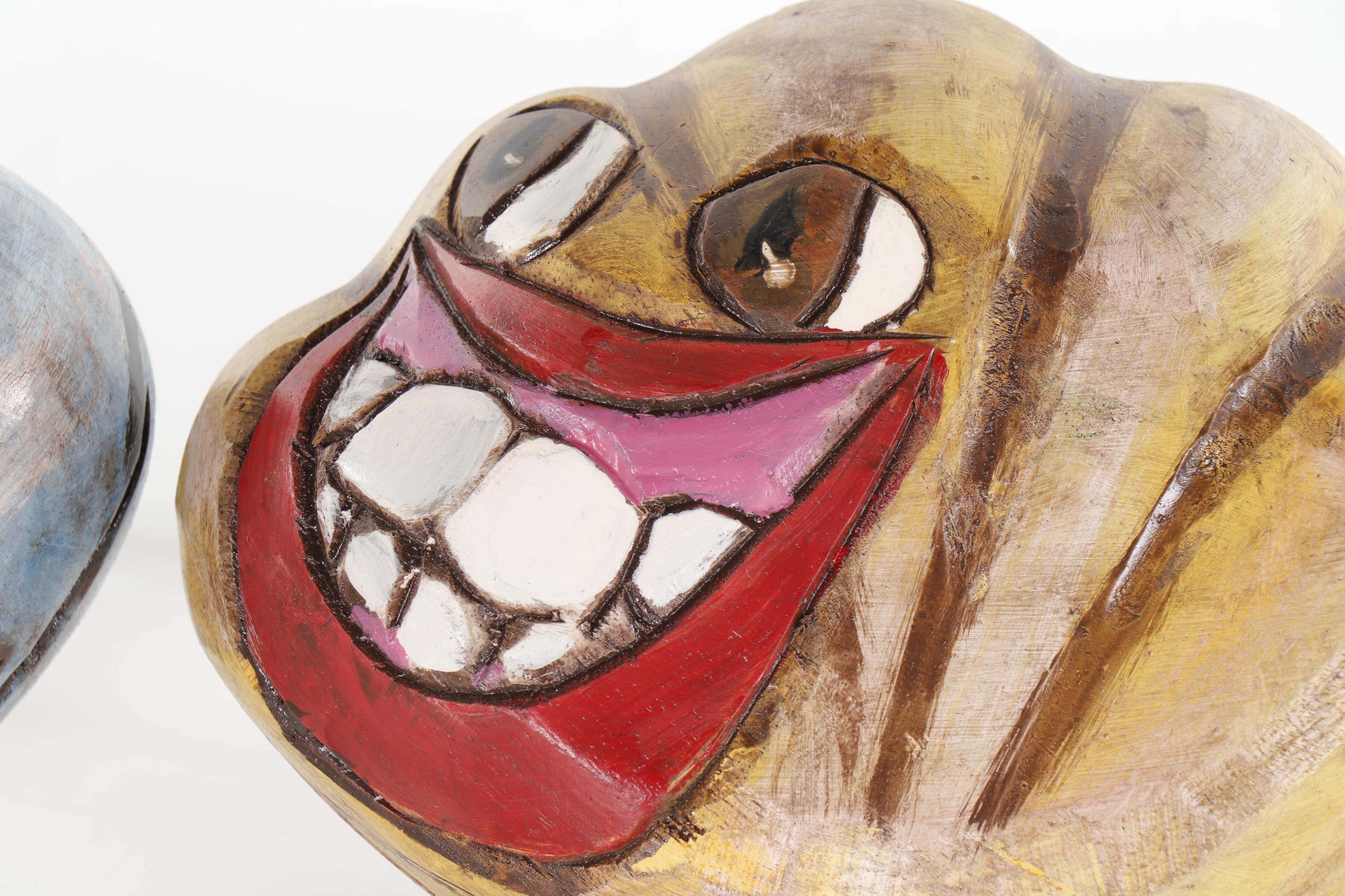 Hand-Painted and Carved Wood Folk Art Clamshell Sculptures