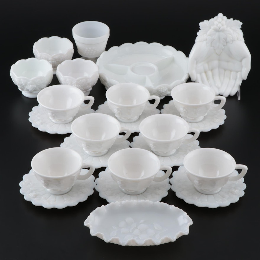 Westmoreland "Paneled Grape" Milk Glass Cups, Saucers, and More