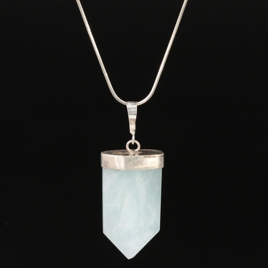 Sterling Silver Aquamarine Pendant on Snake Chain Necklace