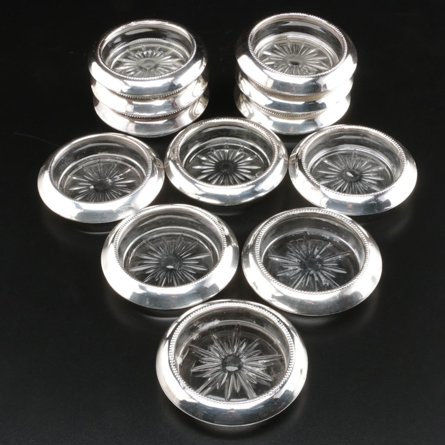 Frank M. Whiting Sterling Silver Glass Coasters