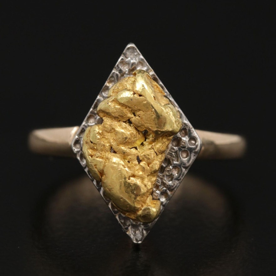 14K Yellow Gold Ring Topped with 22K Gold Nugget