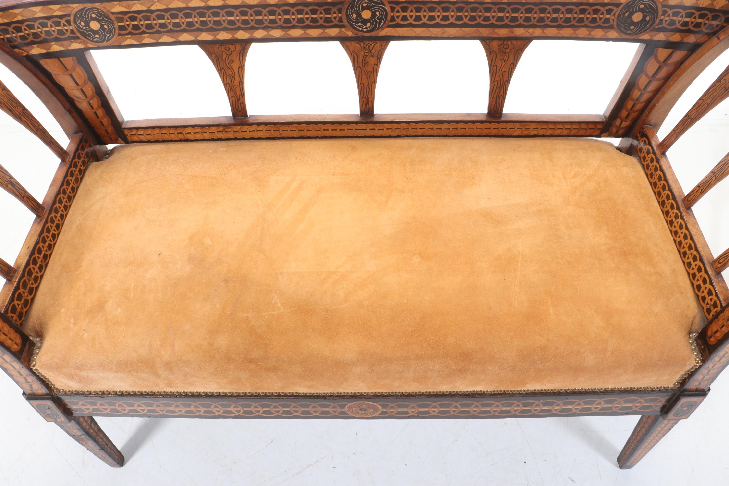 Biedermeier Inlaid Walnut And Penwork Settee, Mid 19th Century