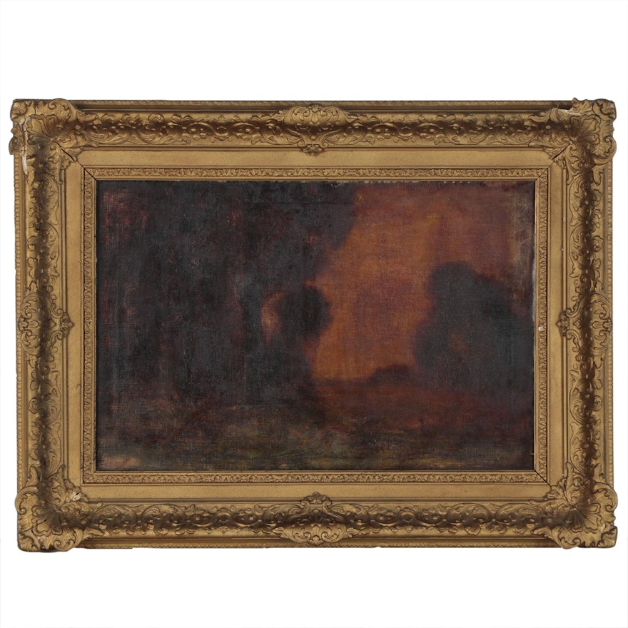 Attributed to George Inness Tonalist Landscape Oil Painting, Late 19th Century