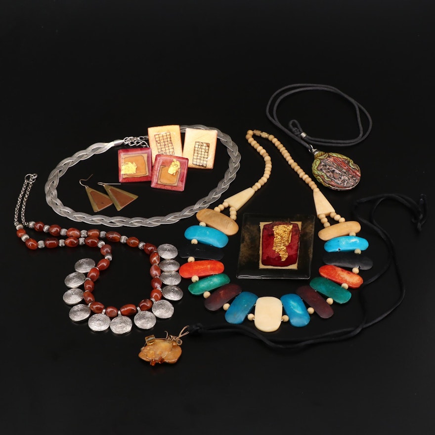 Bone and Gemstone Jewelry Selection Including Charles Gray