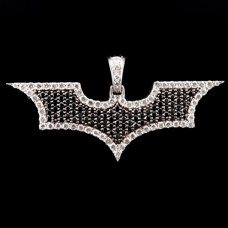 10K White Gold 3.45 CTW Diamond Bat Pendant